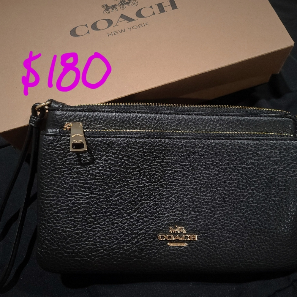Coach Black Leather Wristlet